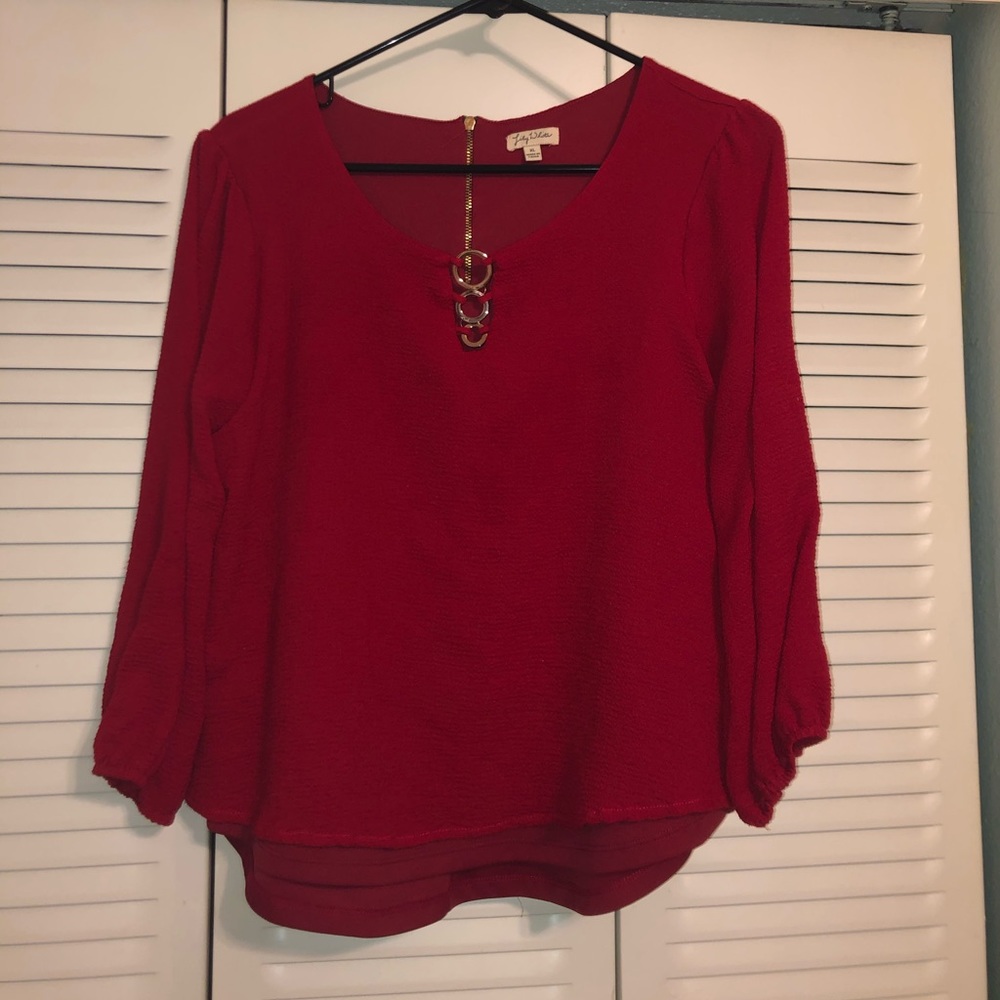 Red Long Sleeved Lily White Tee